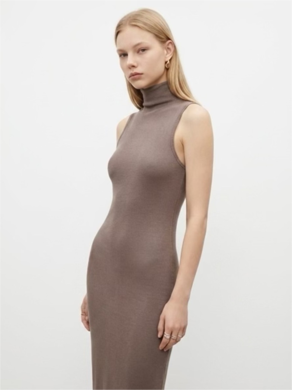 Office Siren Bodycon Distressed Acid Washed Zara Ribbed Sleeveless Dress Taupe
